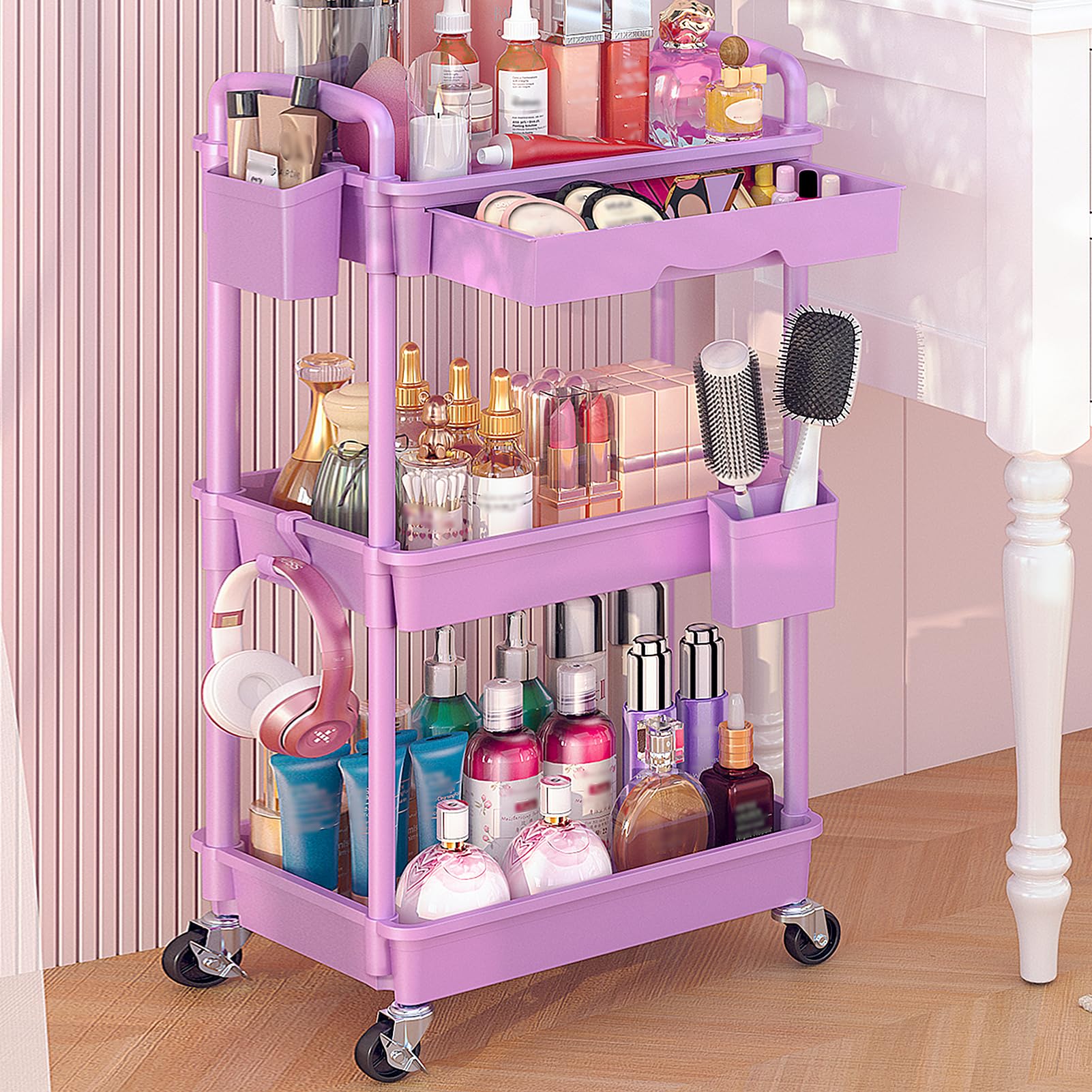 Goovilla Roll Cart panneau supérieur offre une grande surface pratique pour maquillage et accessoires.