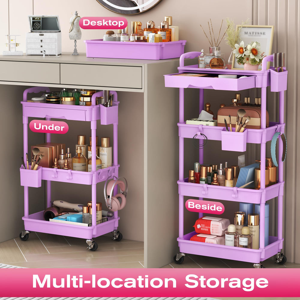 Goovilla Roll Cart crochets et tasses intégrés facilitent le rangement des outils beauté.