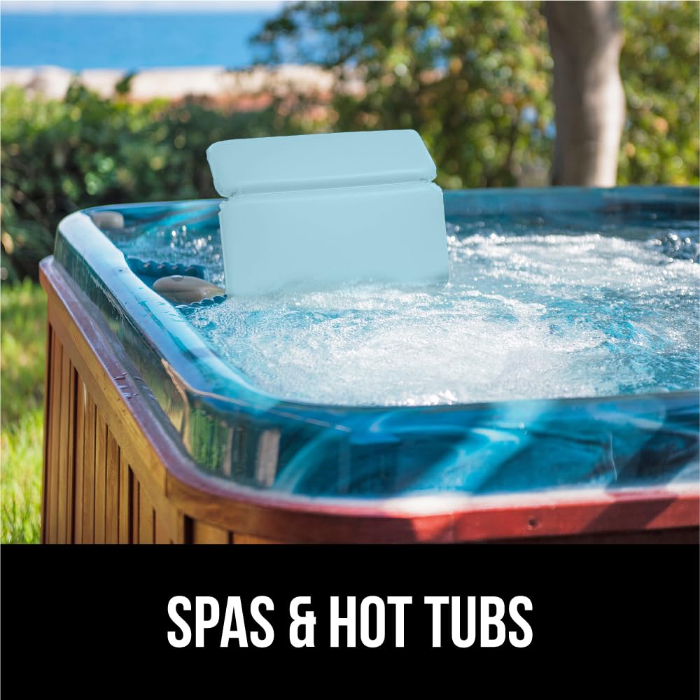 Oreiller de bain Gorilla Grip bleu, design luxueux et adaptabilite a toutes les baignoires.