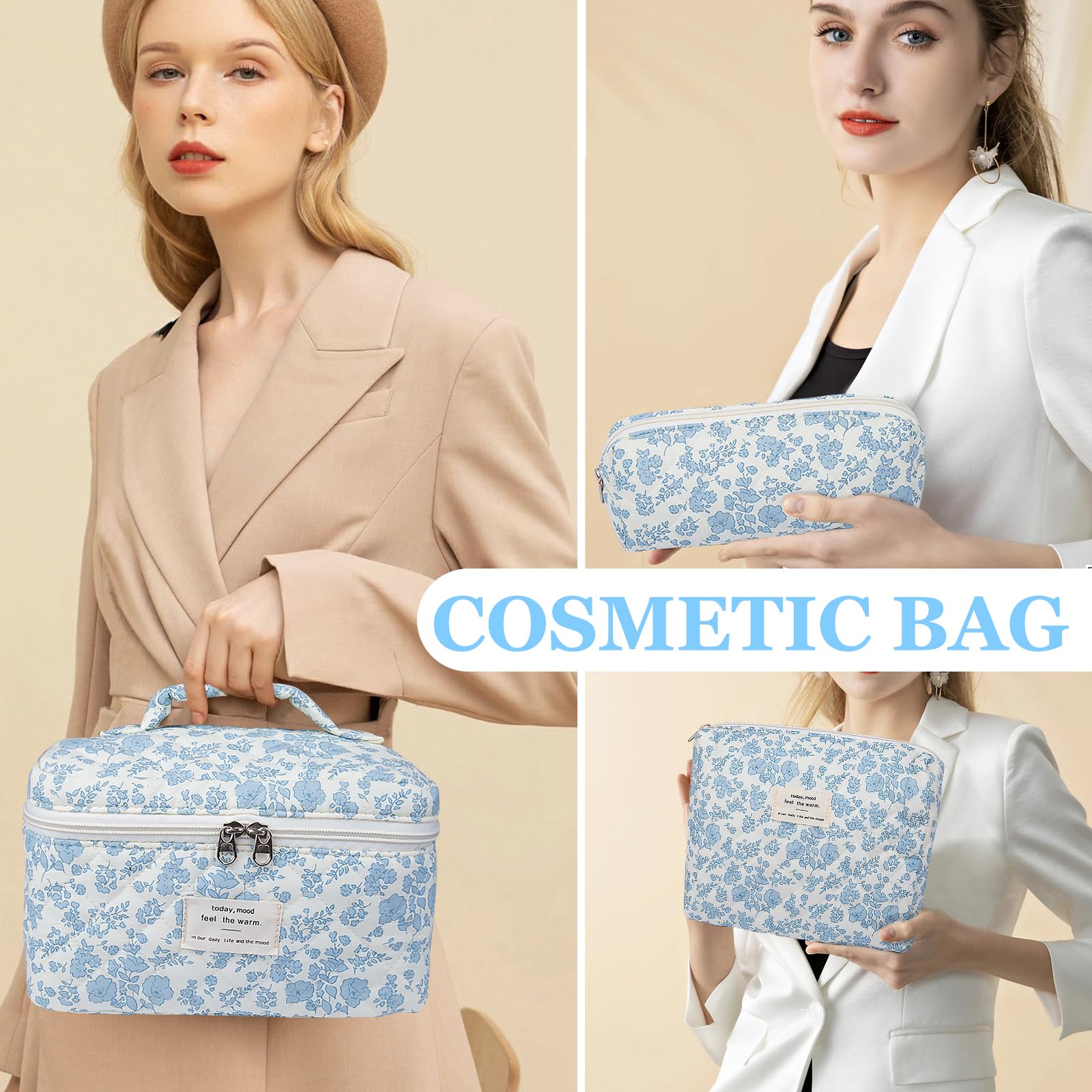 Mini-trousse Gosect fleurs bleues, pratique pour les essentiels quotidiens