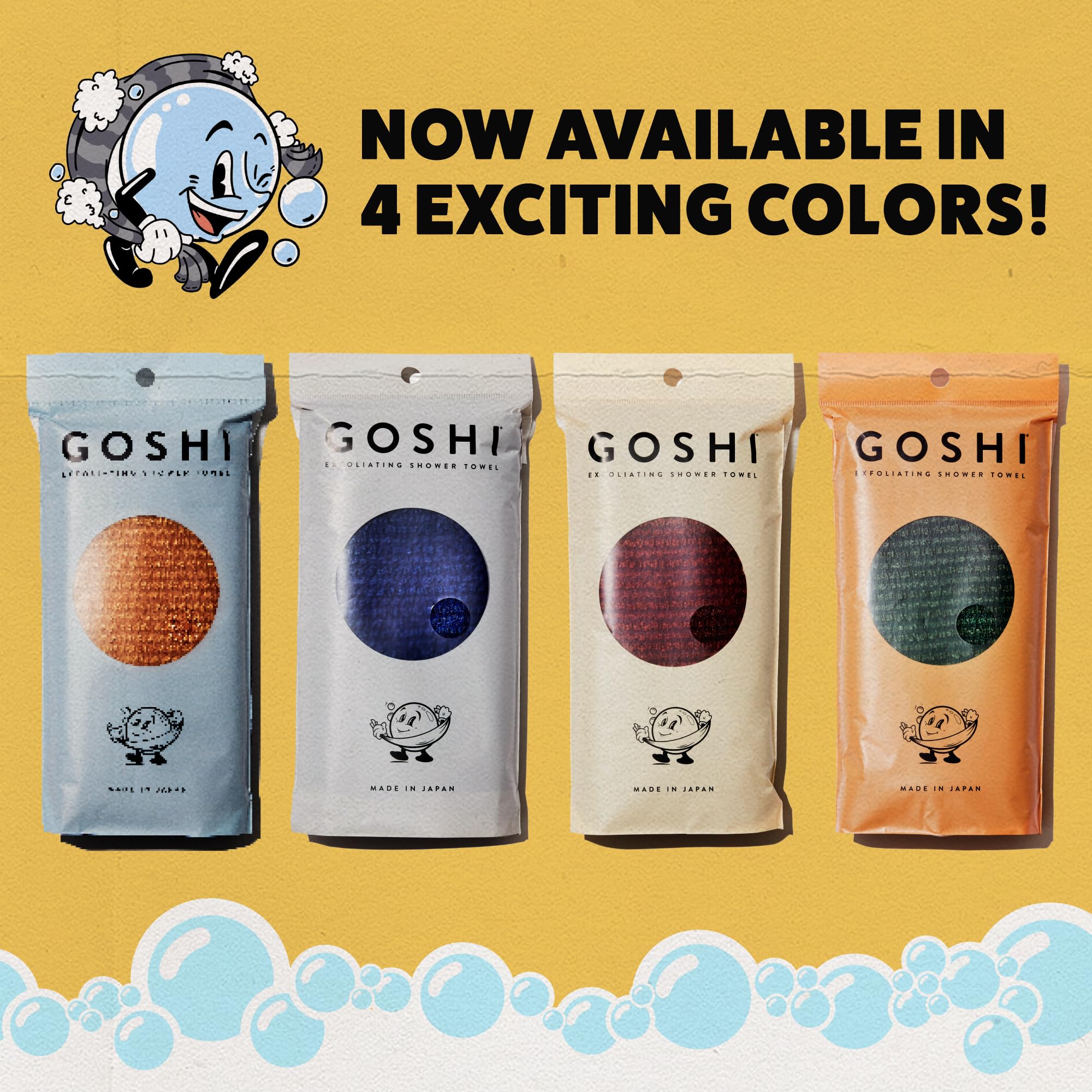 GOSHI serviette exfoliante prête pour une utilisation quotidienne et douce sur la peau.