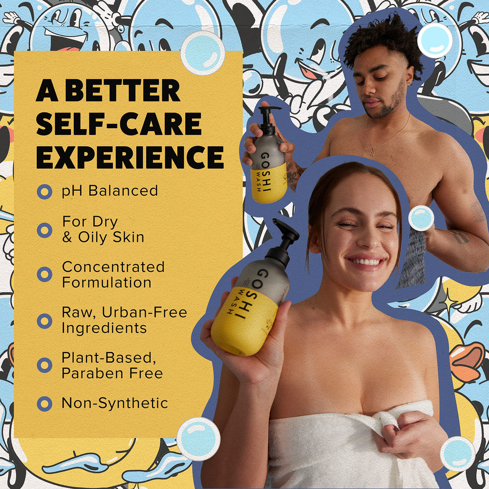 GOSHI Super Vitamin Body Wash ingredients highlight nourishing rice proteins and algae.