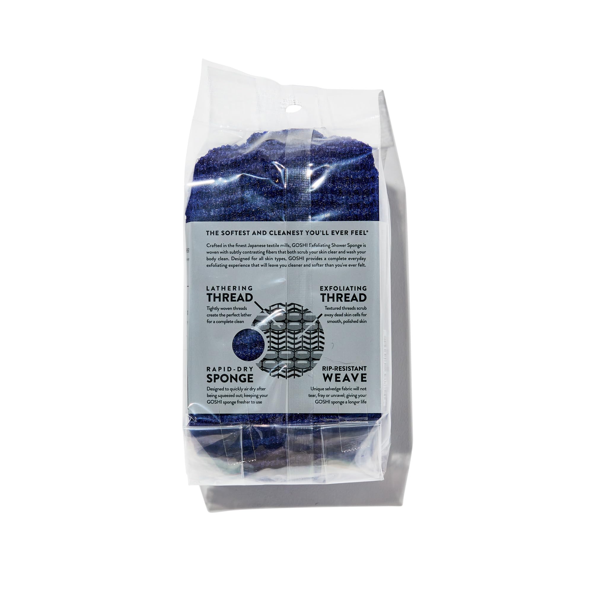 GOSHI éponge avec tissage double-fil montre le focus douceur et exfoliation équilibrée