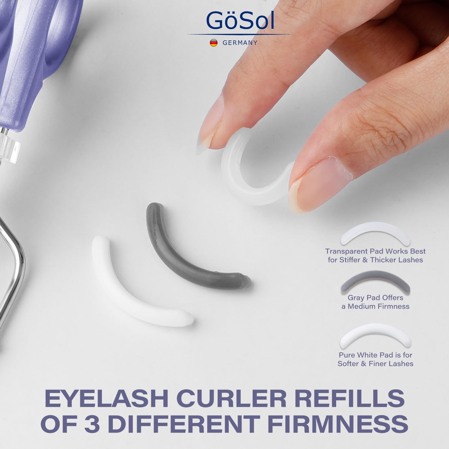 GöSol recourbe-cils tête angle 19,5° adaptée aux regards naturels et bouclés.