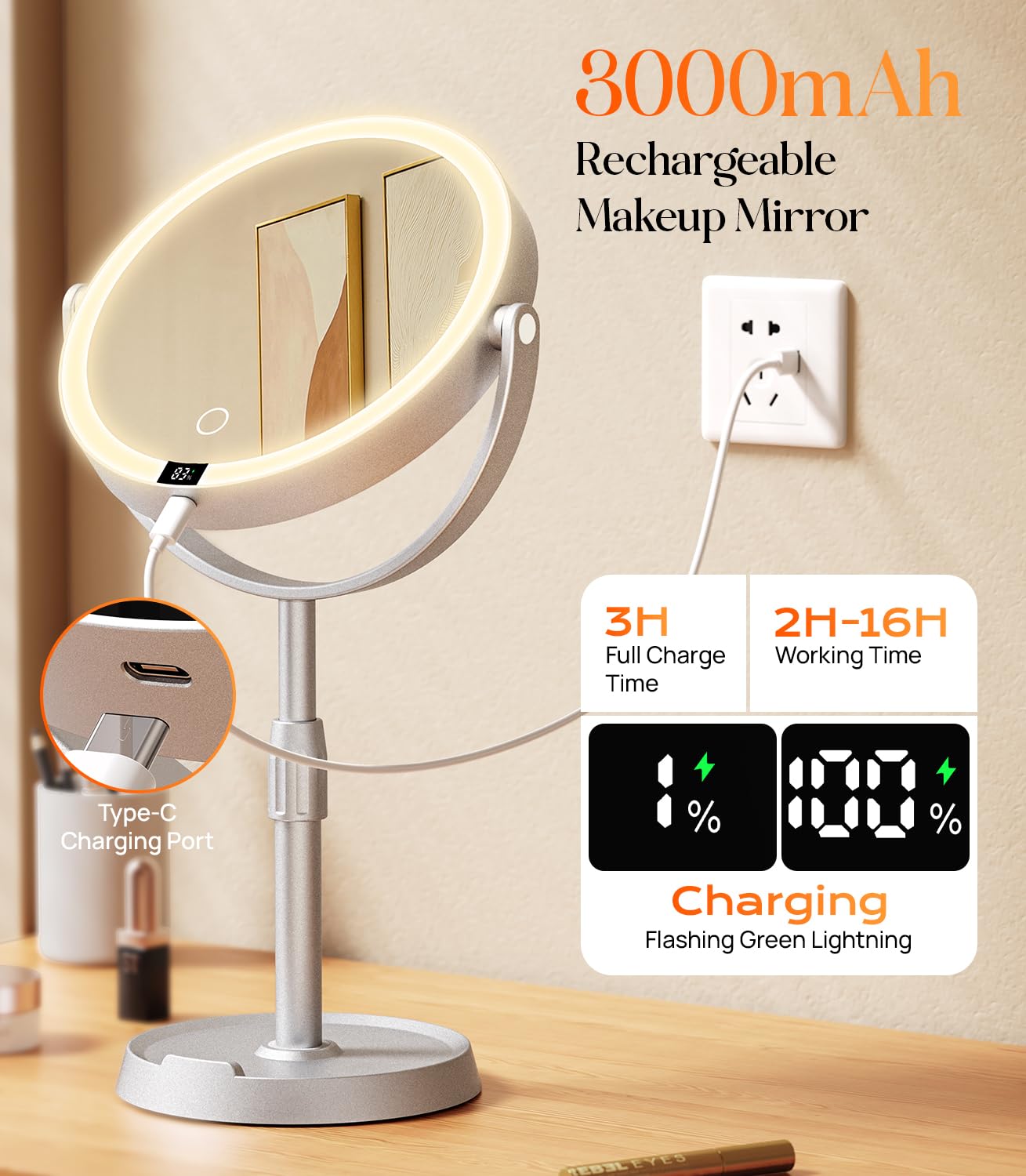 Miroir Gospire batterie longue durée et utilisation sans fil