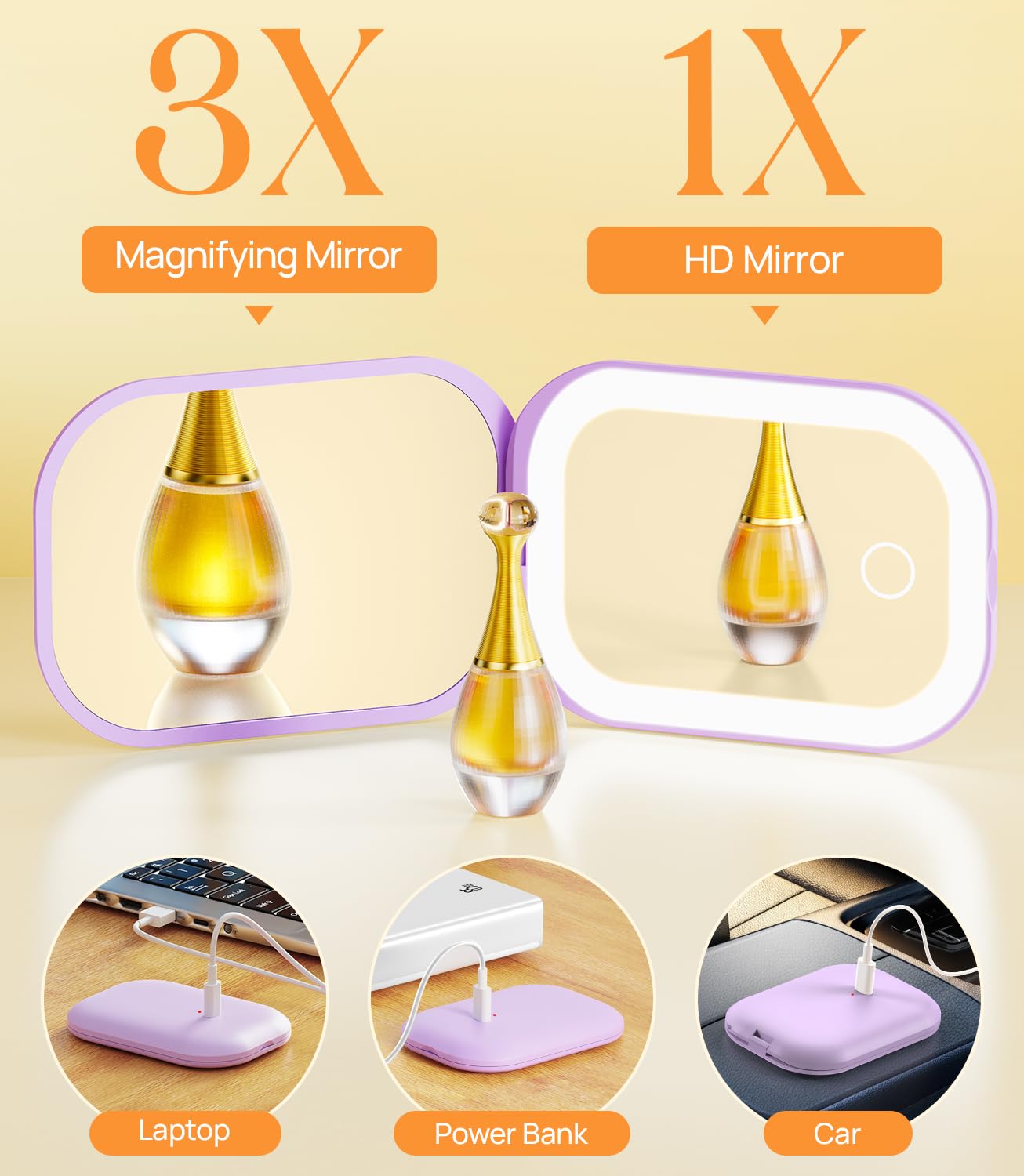 Miroir Gospire compact portable pour sac à main et voyage.