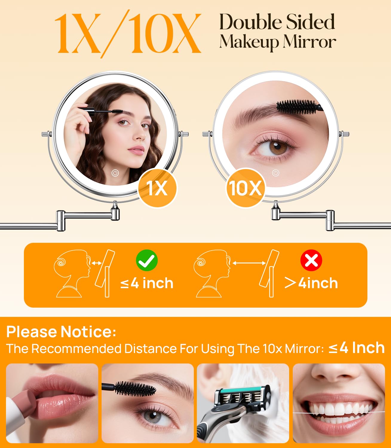 Miroir Gospire double face 1x et 10x pour précision beauté.