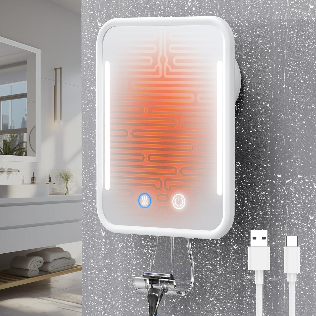 Miroir douche chauffant Gospire anti-buée pour un rasage clair.