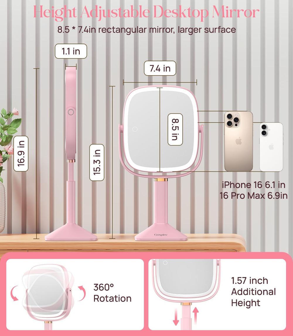 Miroir Gospire rectangle 8,5x7,4 pouces sur table, pratique pour routine beauté