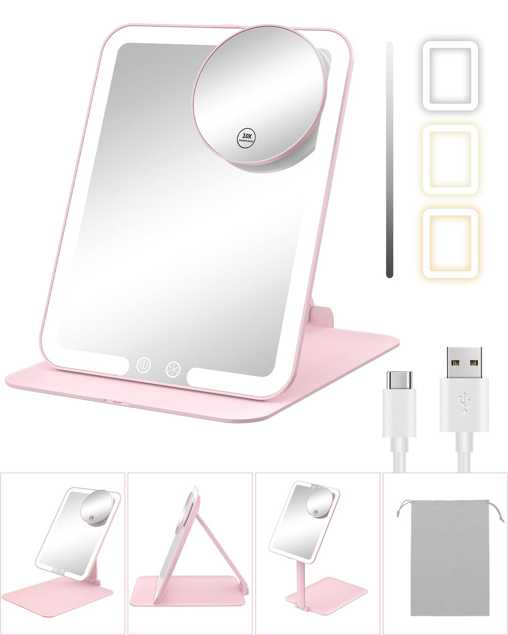 Gospire Miroir maquillage voyage avec lumière pour retouches rapides en déplacement