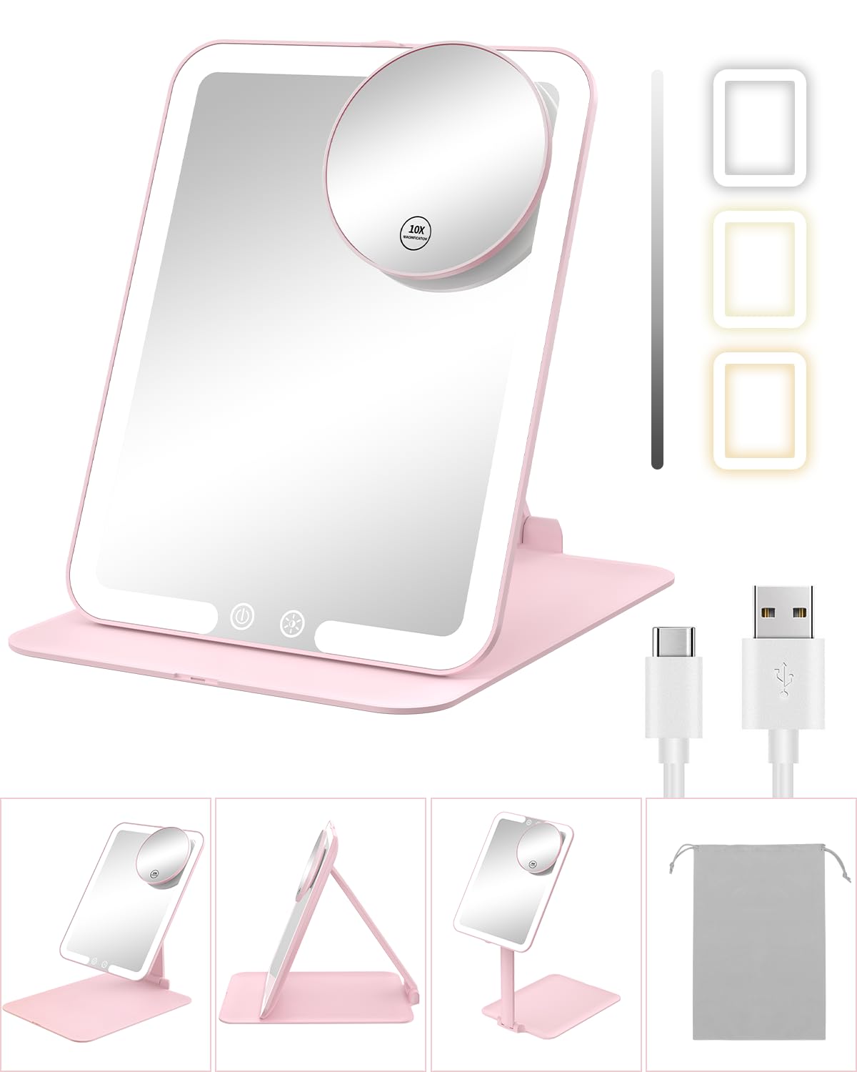 Gospire Miroir maquillage voyage avec lumière pour retouches rapides en déplacement