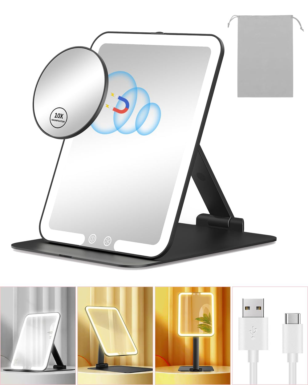 Miroir de maquillage de voyage Gospire avec lumière intégré pour retouches rapides