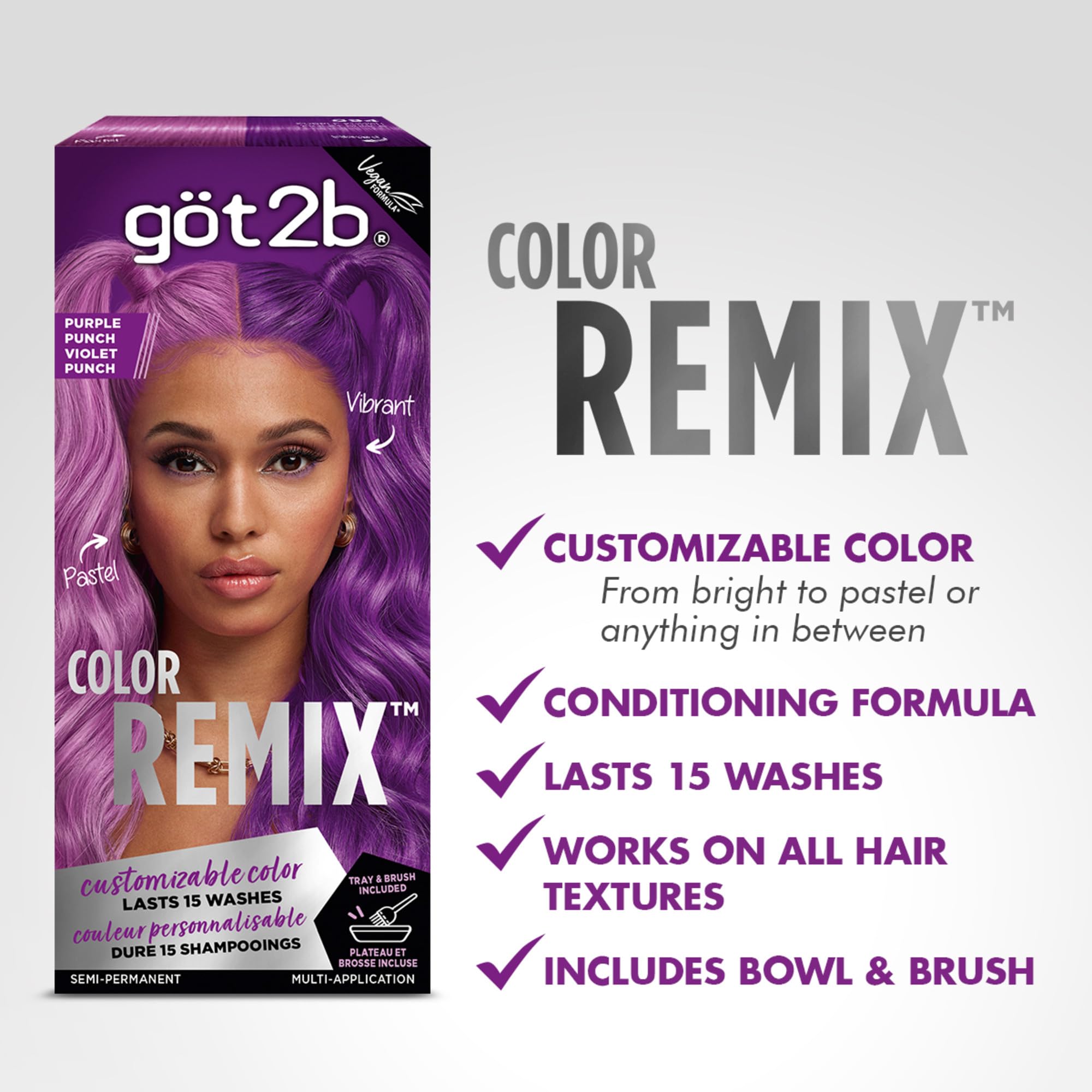 Got2B Color Remix Violet Punch crème couleur prête à être appliquée pour un look express.