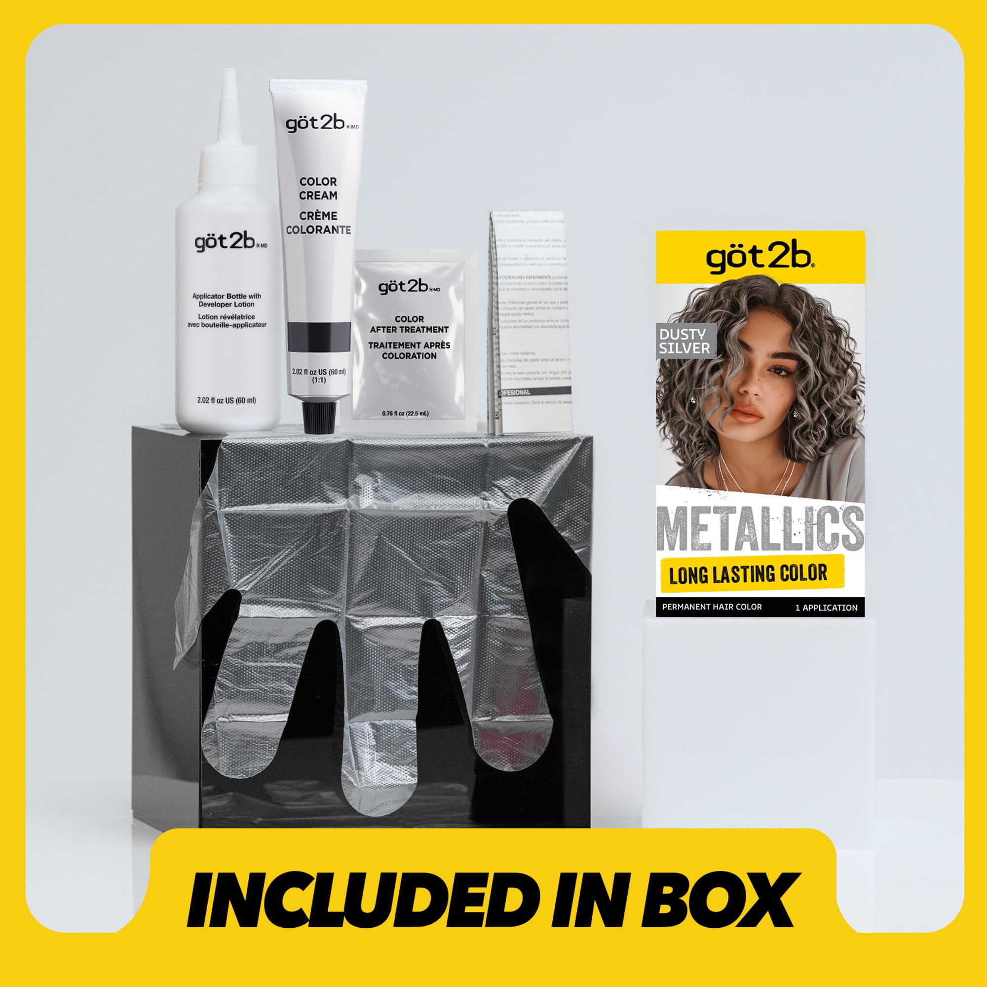 Got2B Metallics Dusty Silver cheveux mi longs affichant une couleur multidimensionnelle.
