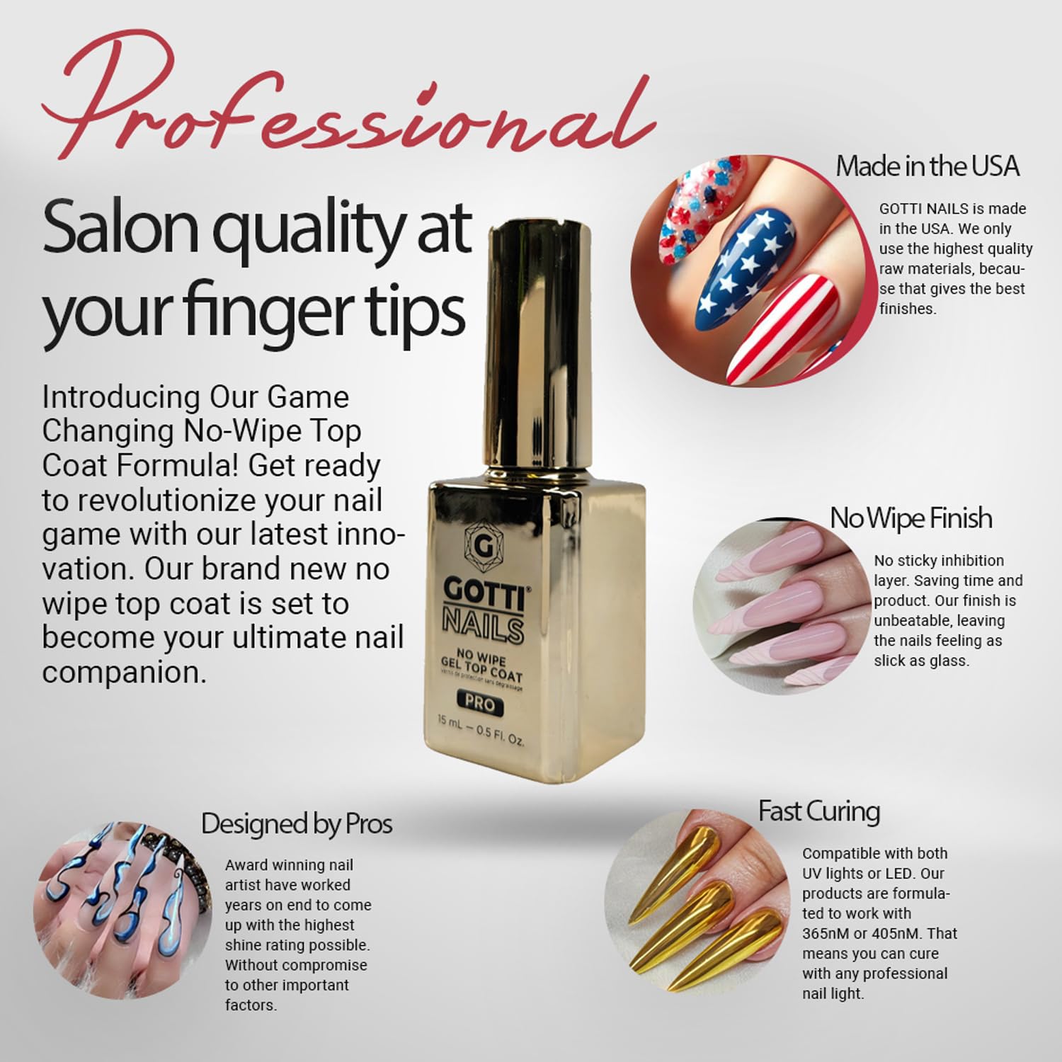 Gotti Nails Gel Top Coat sechage-led-uv – cure rapide et fini brillant.