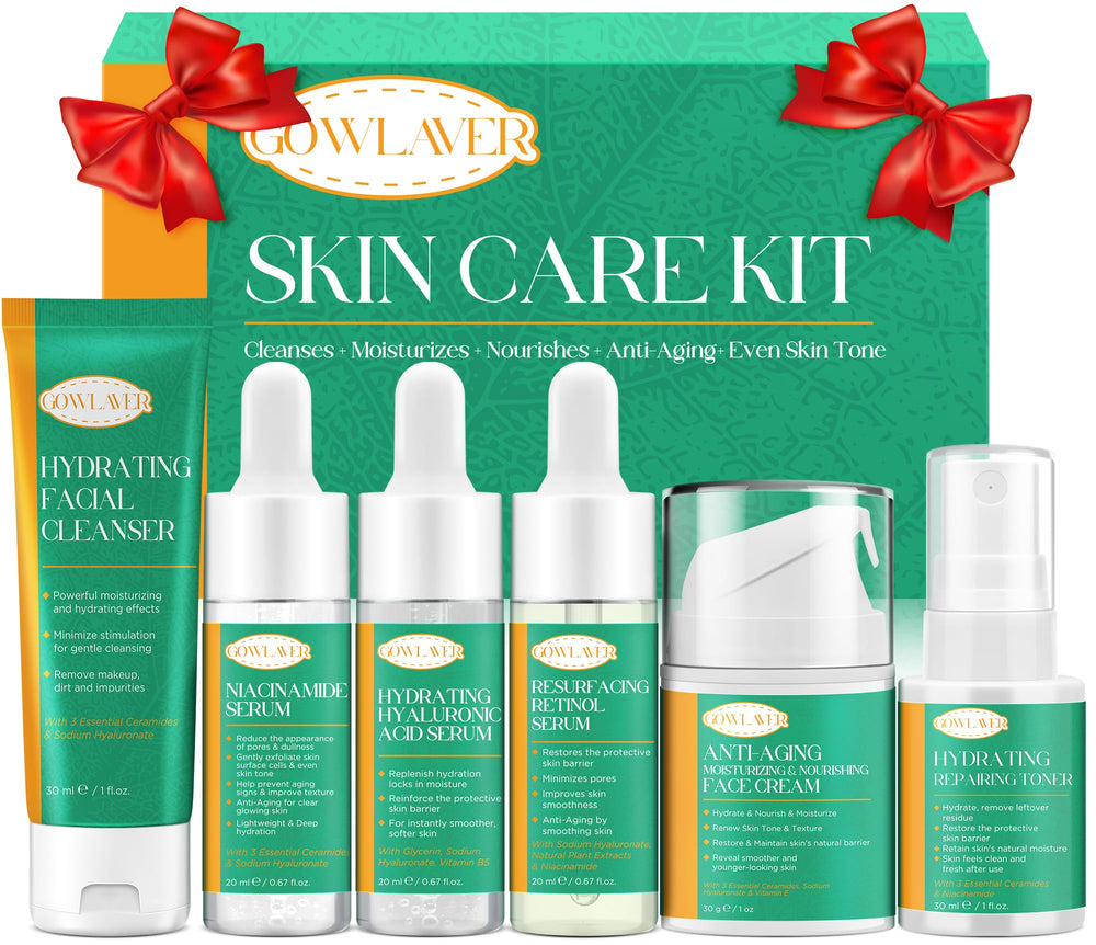 Le kit soin visage GOWLAVER expose une routine complète pour le visage.