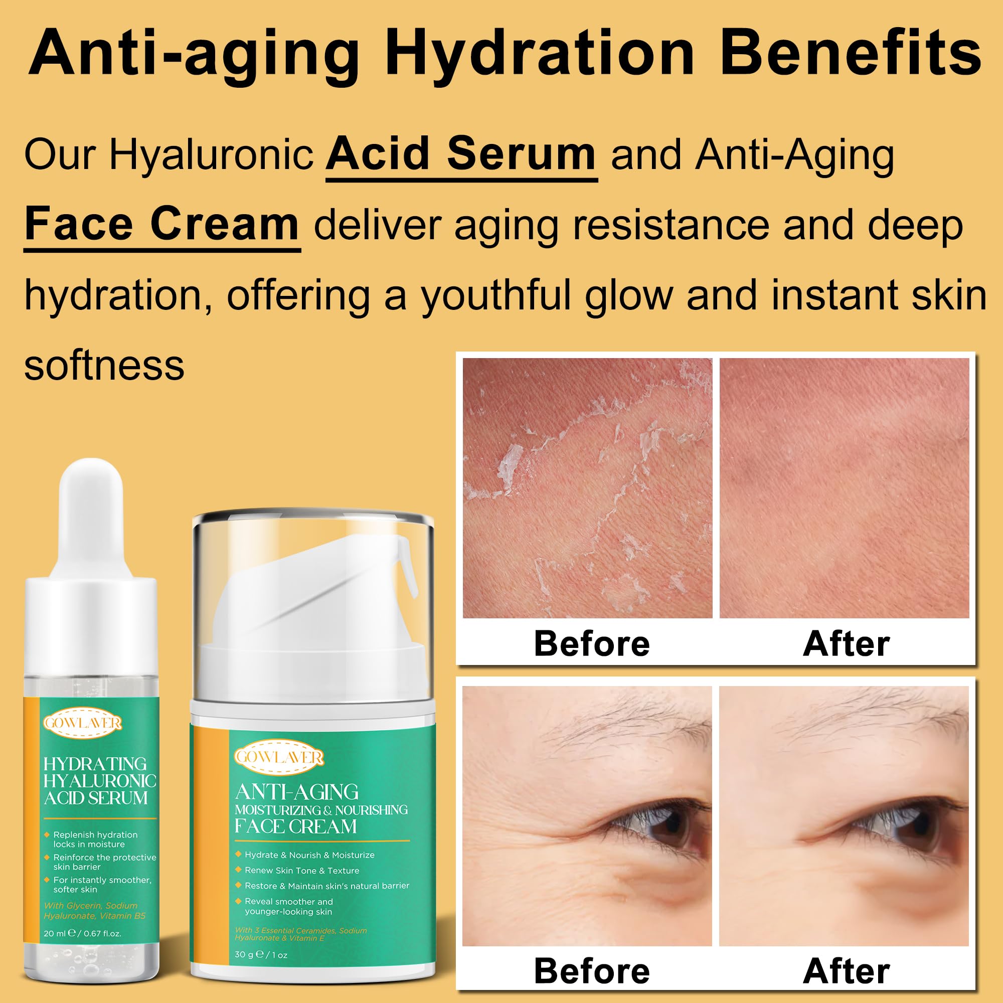 Sérum acide hyaluronique GOWLAVER hydrate en profondeur et repulpe.