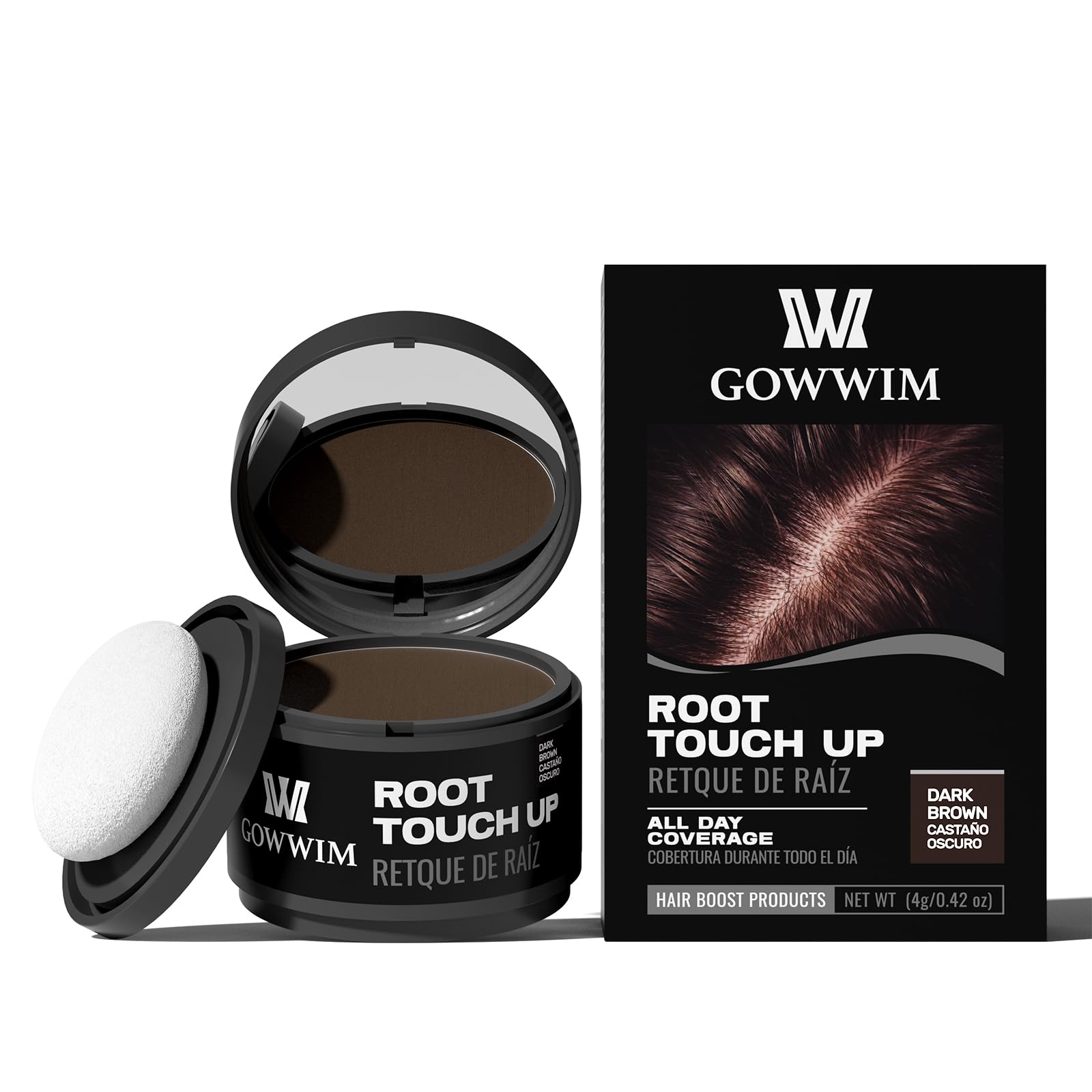gowwim poudre-ligne-cheveux brun-foncé, camouflage rapide des racines et cheveux gris
