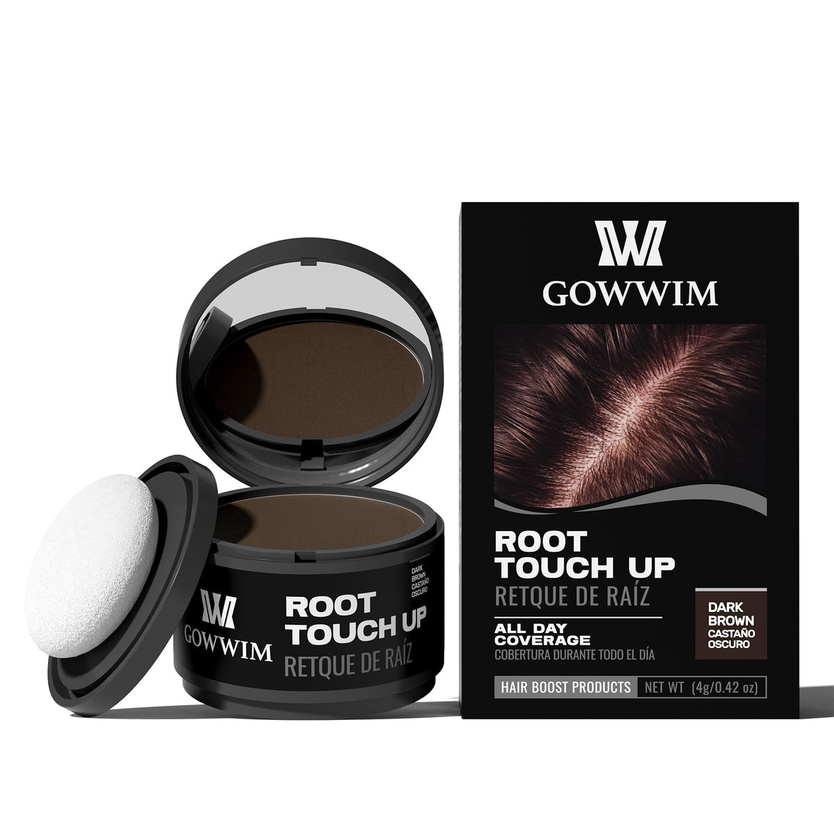 gowwim poudre-ligne-cheveux brun-foncé, camouflage rapide des racines et cheveux gris