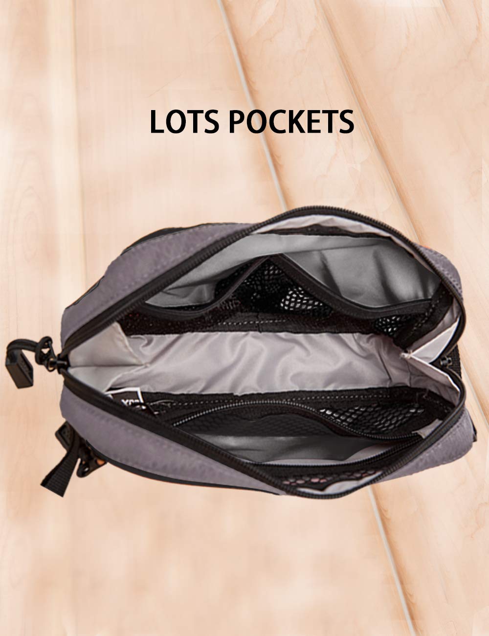 GOX Trousse de toilette grise en nylon prête pour tout voyage.