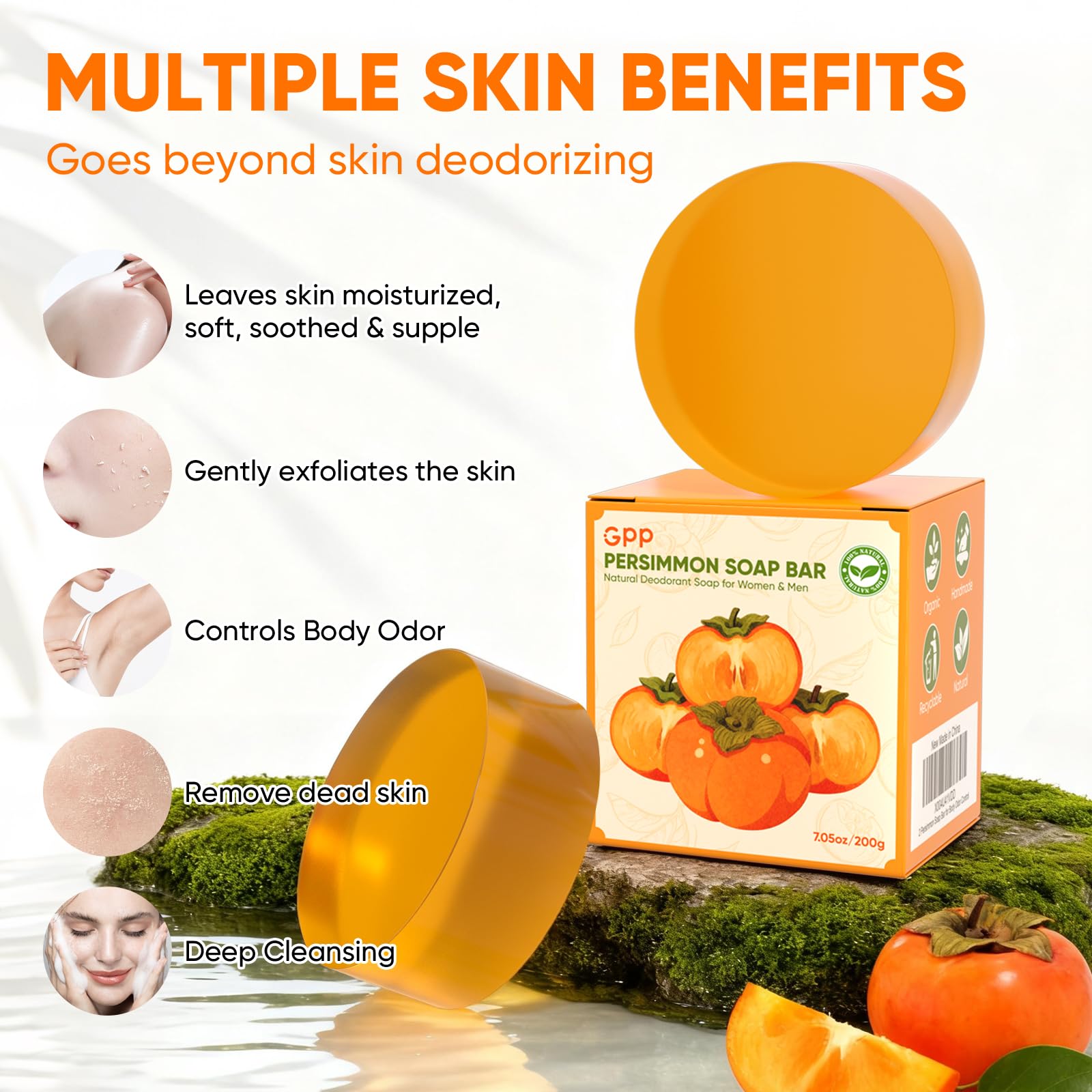 GPP Savon Persimmon barre douceur pour la peau, sans agressivité.