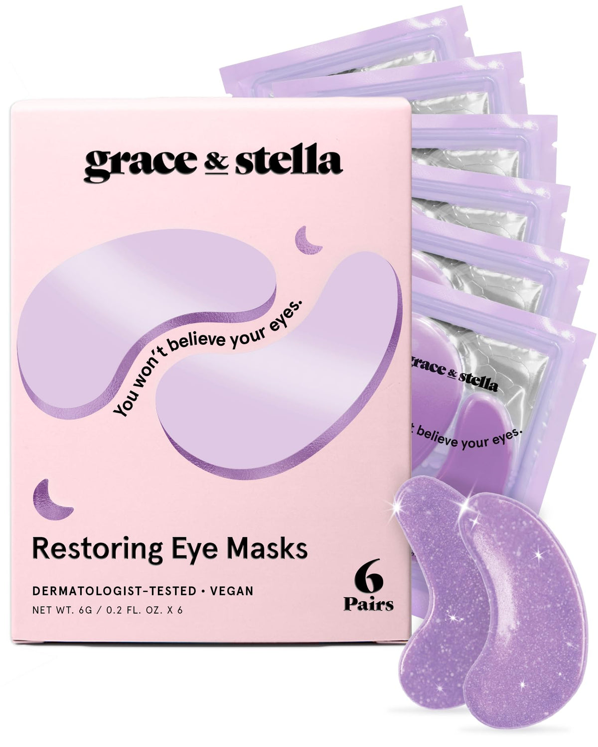 Patchs yeux Grace & Stella retinol, effet lumineux potentiel et réduction des poches.