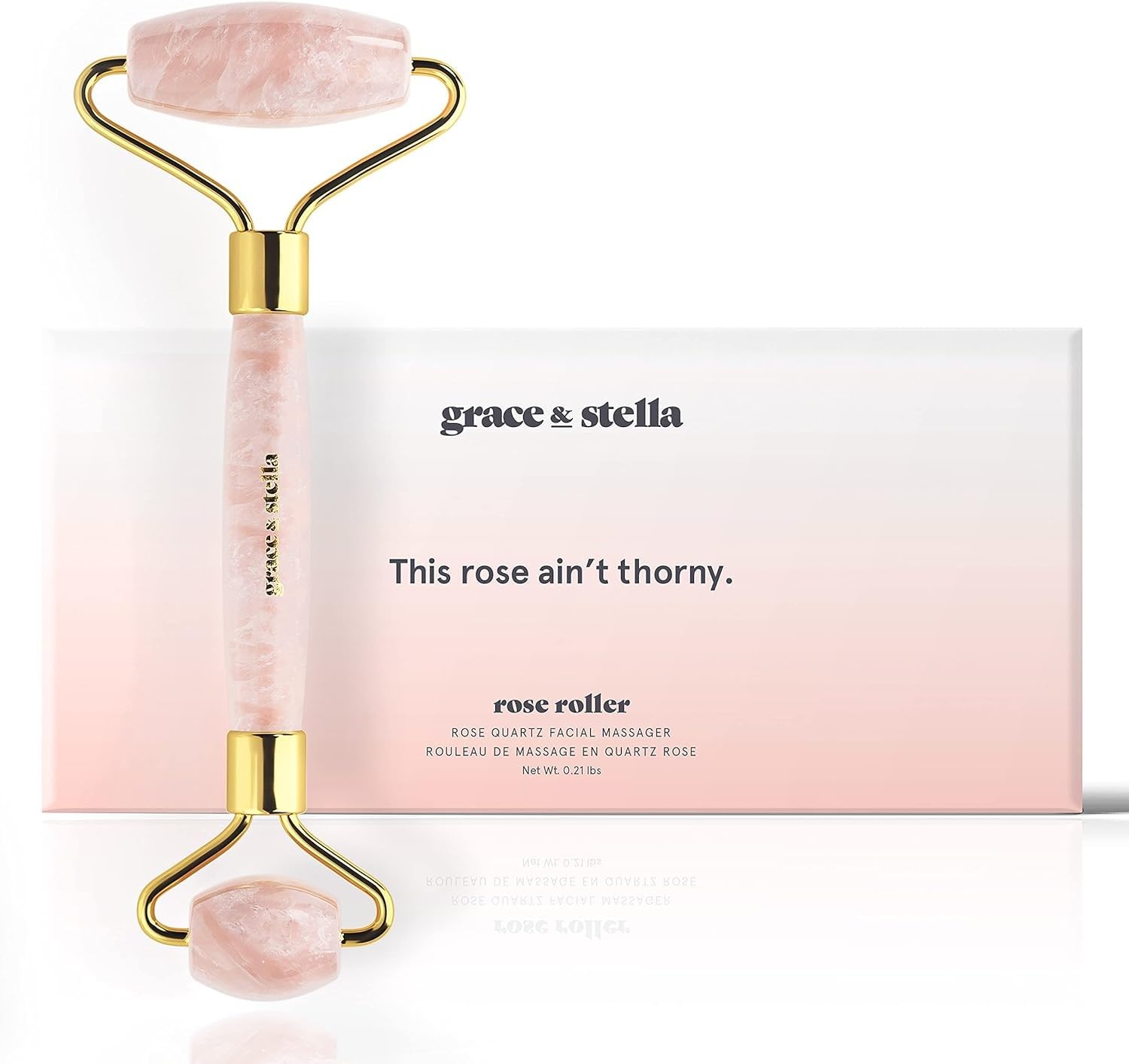 Grace & Stella rouleau visage rose quartz stimule la circulation du visage