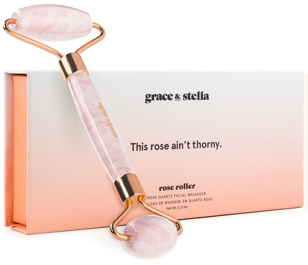 Grace & Stella rouleau visage rose quartz double-face pour lisser et tonifier la peau