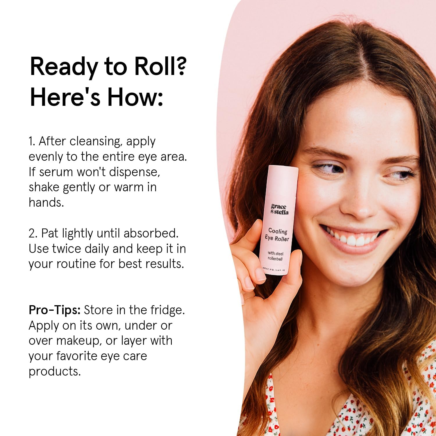 Application roller yeux Grace & Stella pour routine quotidienne