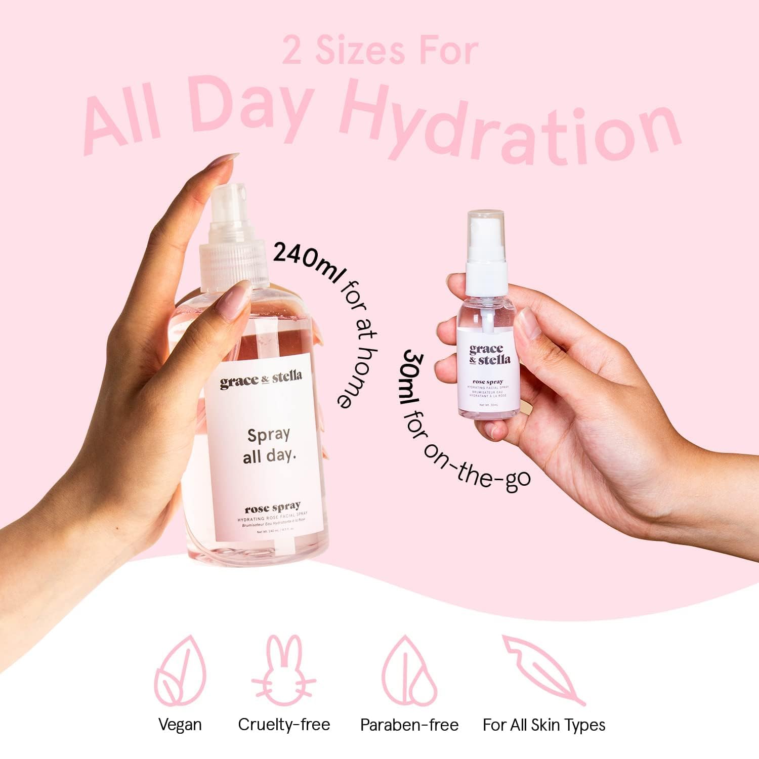 Grace & Stella eau-rose-visage-utilisation-quotidienne : brume pratique pour le soin quotidien.