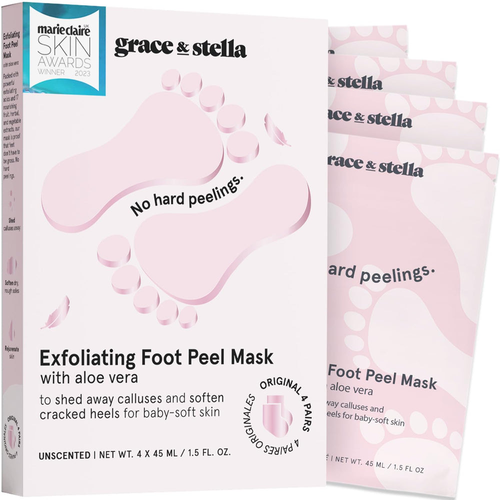 Grace & Stella masque-peel-pieds : exfoliation douce pour pieds lisses.