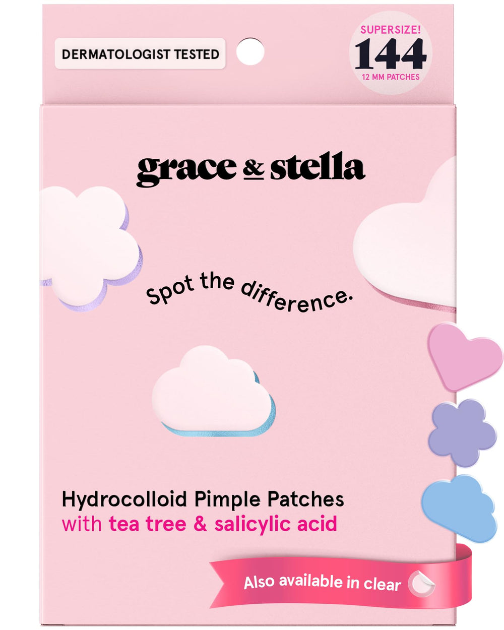 Grace & Stella patch hydrocolloïde en forme de cœur rose appliqué sur bouton pour protection ciblée
