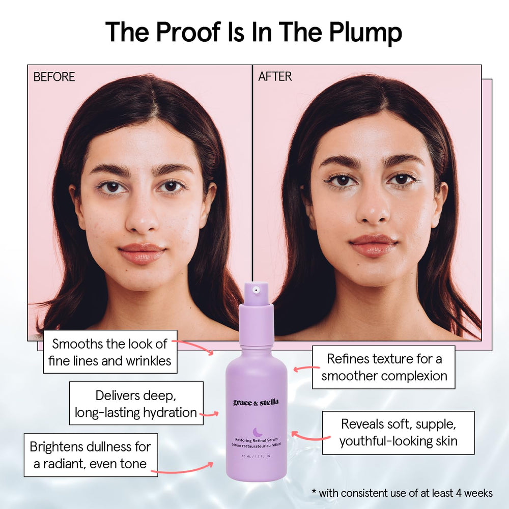 Pompe-doseur du sérum Grace & Stella, utilisation précise et efficace sur le visage.