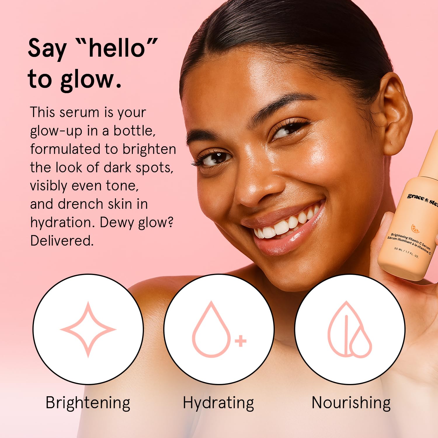 Grace et Stella Sérum vitamine C visage : pipette libérant le sérum éclatant