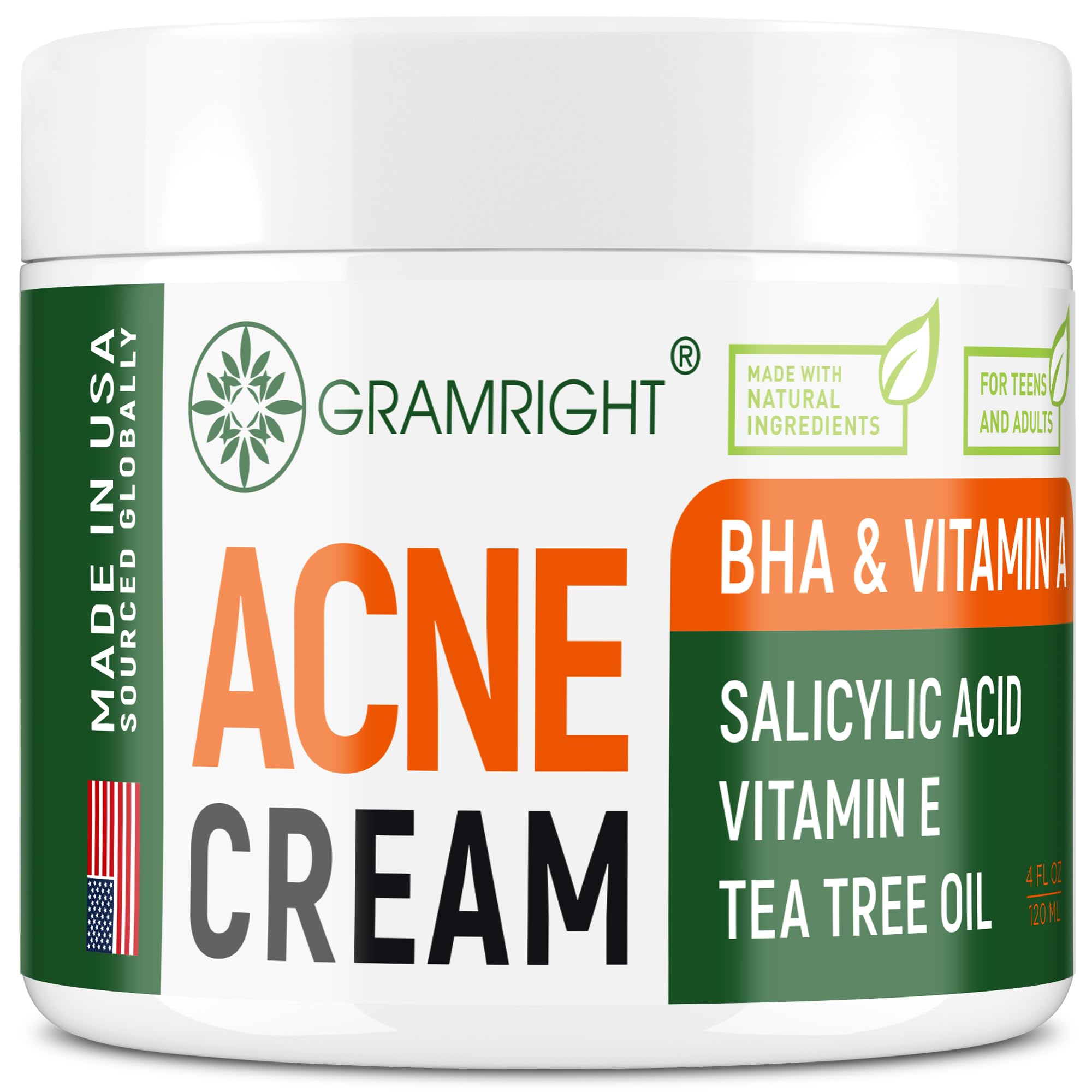 GRAMRIGHT Crème Acné visage, bouteille 4oz, soin hydratant et application facile.