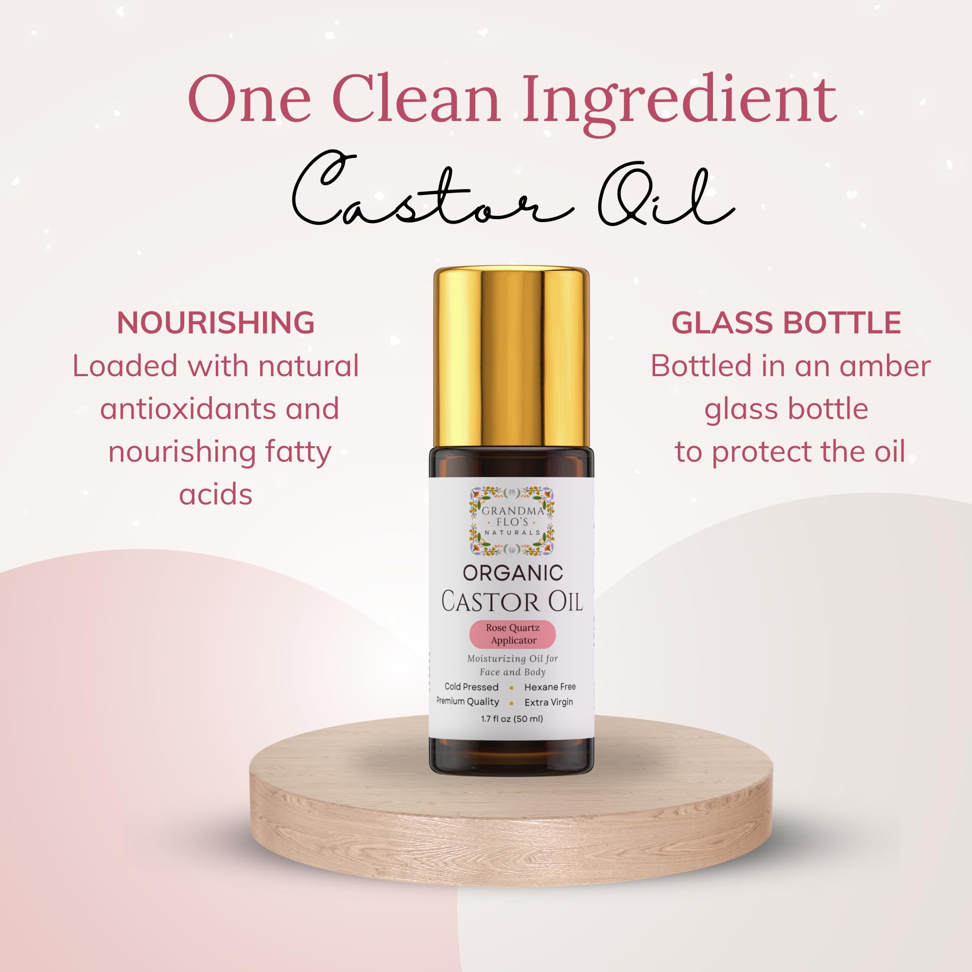 Bille-roulante quartz rose pour le visage de Grandma Flo's Naturals, relaxation et équilibre.
