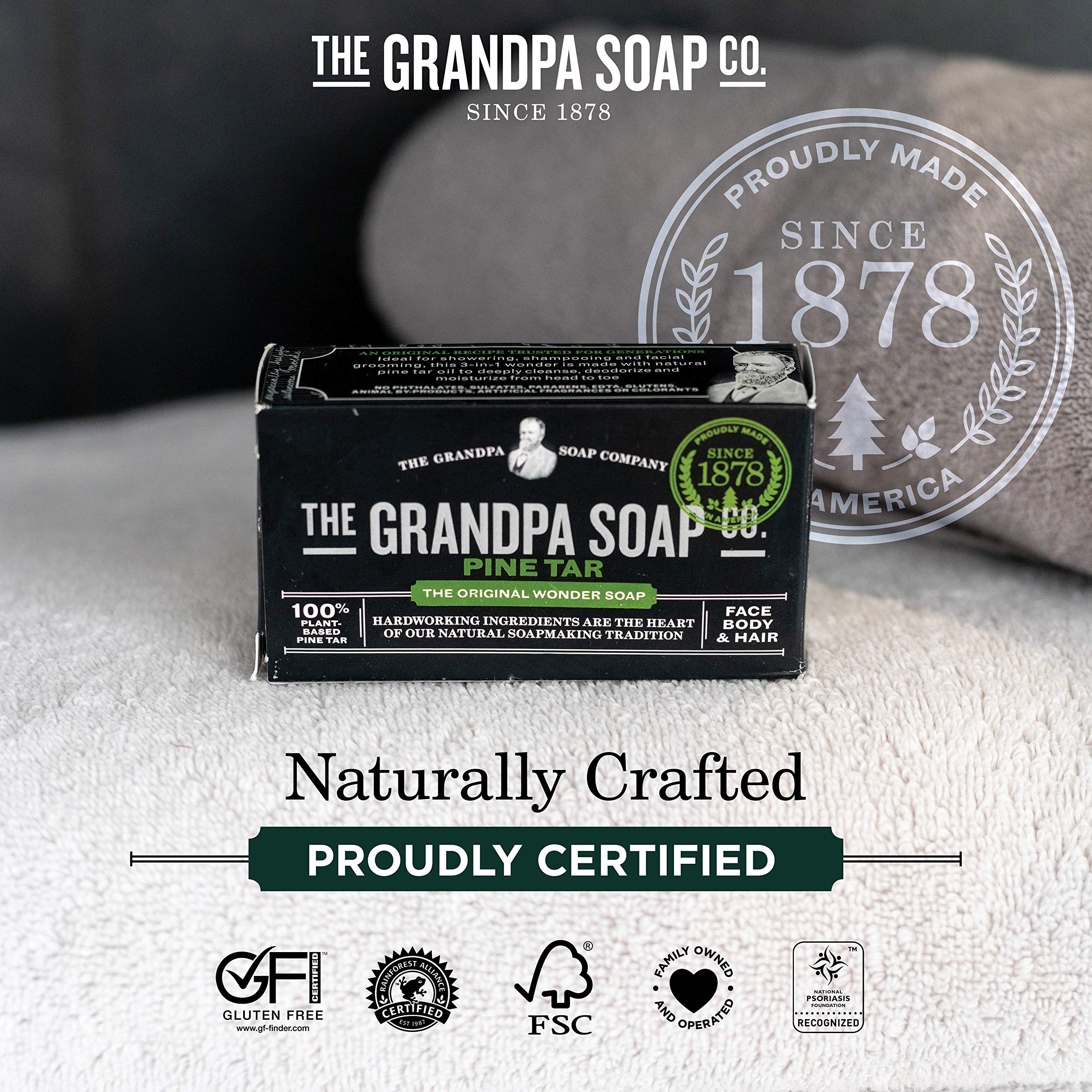 The Grandpa Soap Company Pine Tar Bar usage visage et corps quotidien