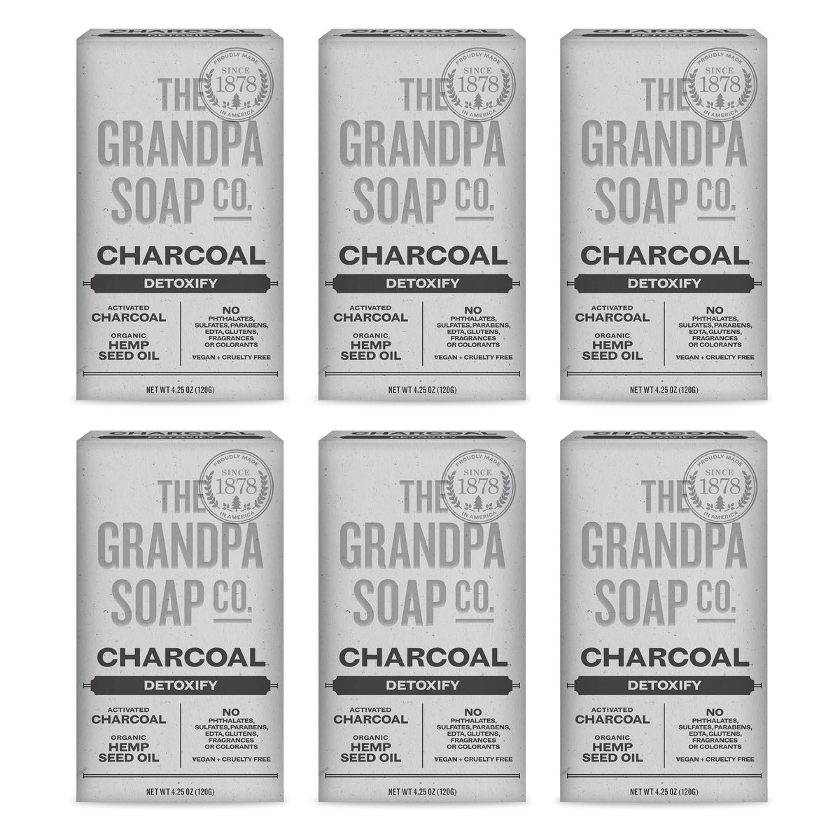 Grandpa Soap Company Charbon actif barre menthe huile chanvre, purifie les pores