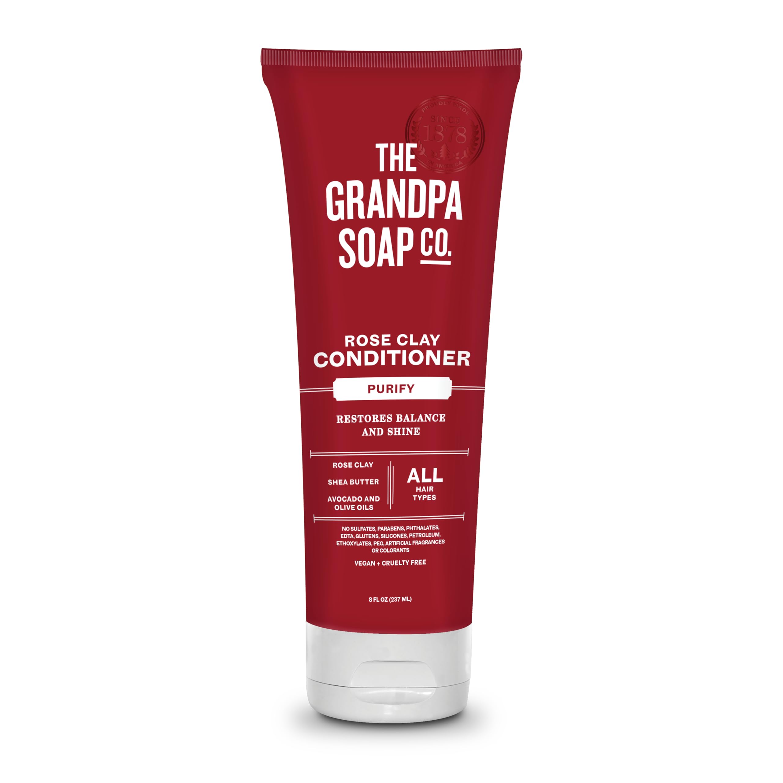 Conditionneur argile rose de Grandpa Soap Company sur bouteille, nourrissant les cheveux