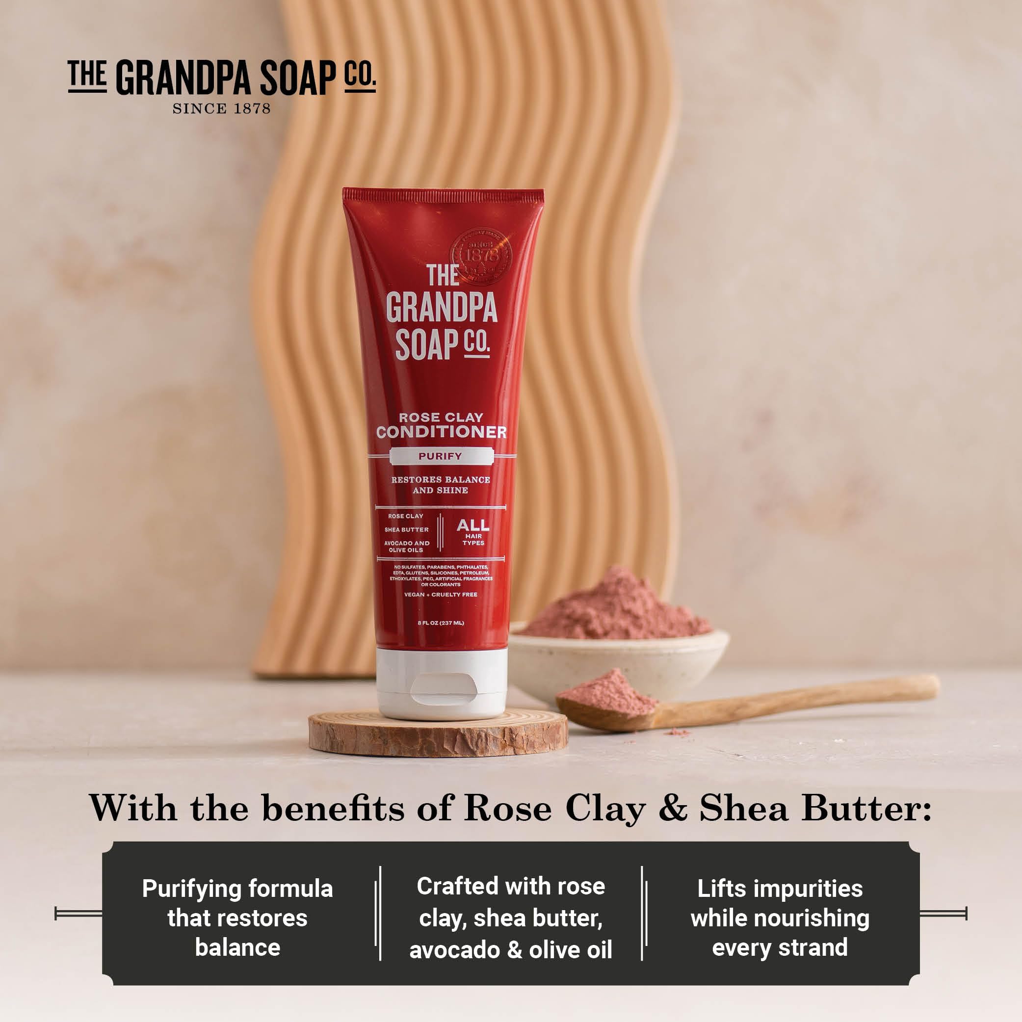 Conditionneur argile rose, certifié Vegan et Cruelty-Free, sans sulfates