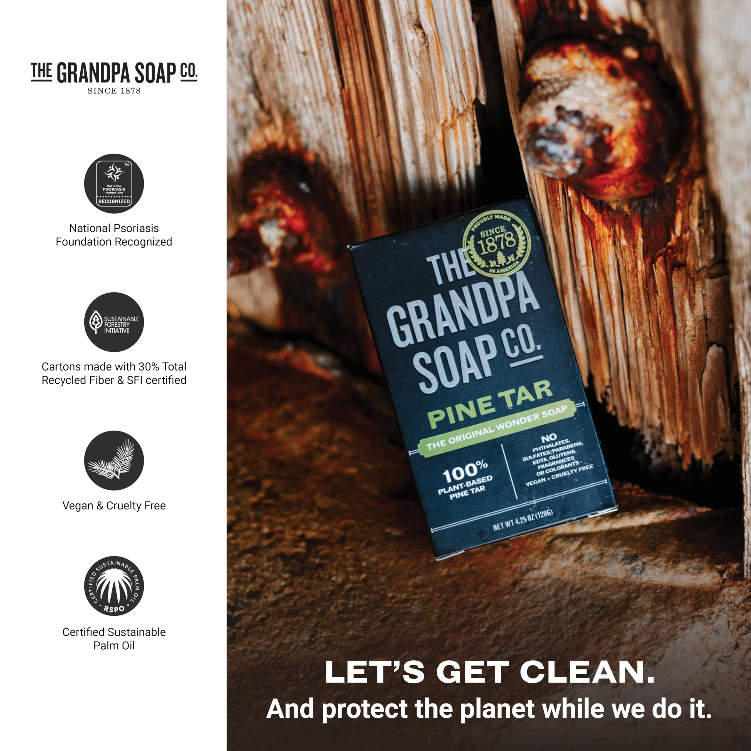 The Grandpa Soap Company Pine Tar Bar usage-corps: routine hygiénique simple et efficace.