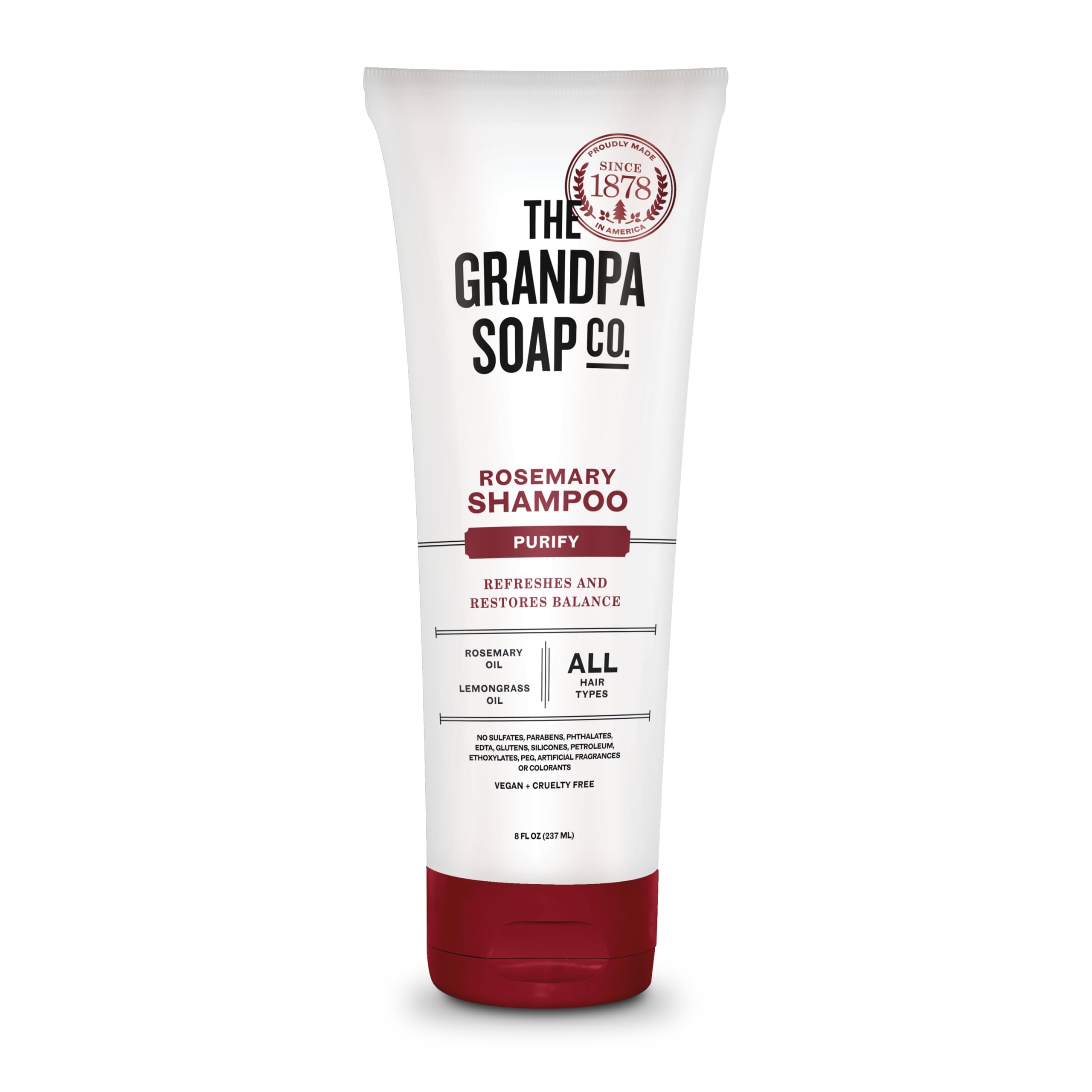 The Grandpa Soap Company Shampoo purifiant en bouteille pour cheveux propres et frais.