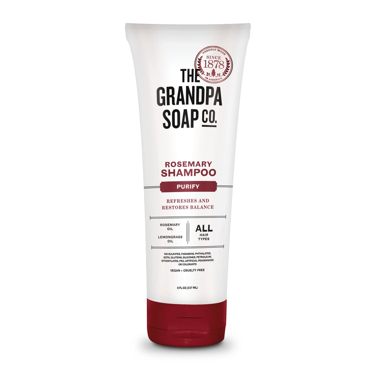 The Grandpa Soap Company Shampoo purifiant en bouteille pour cheveux propres et frais.
