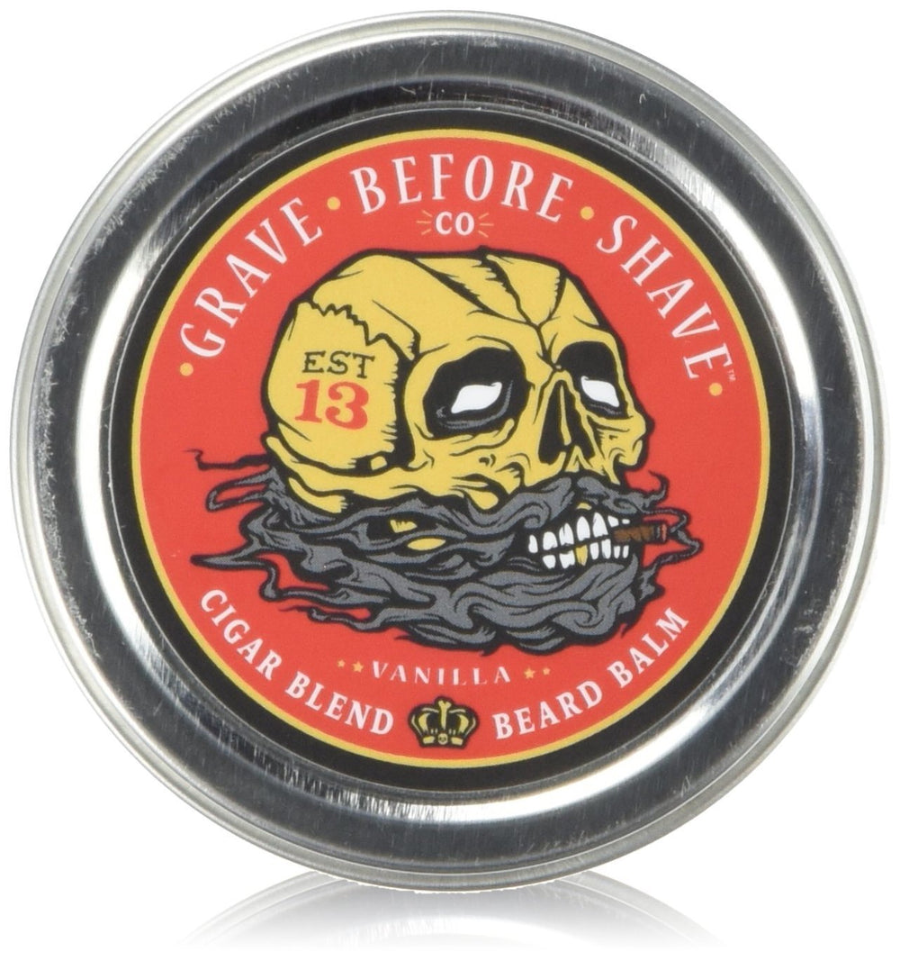 Grave Before Shave baume barbe pack duo, vue arrière, étiquette et packaging visibles