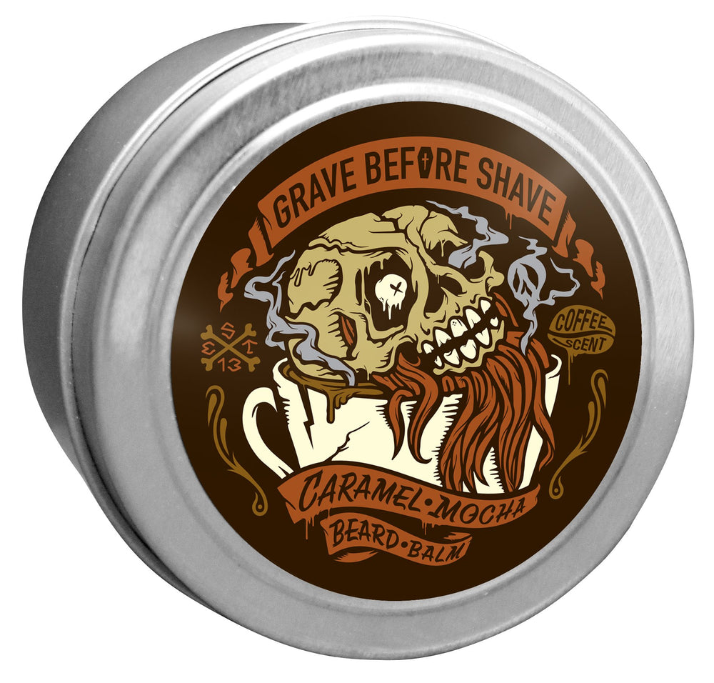 Grave Before Shave huile de barbe caramel mocha dans flacon compte-gouttes.