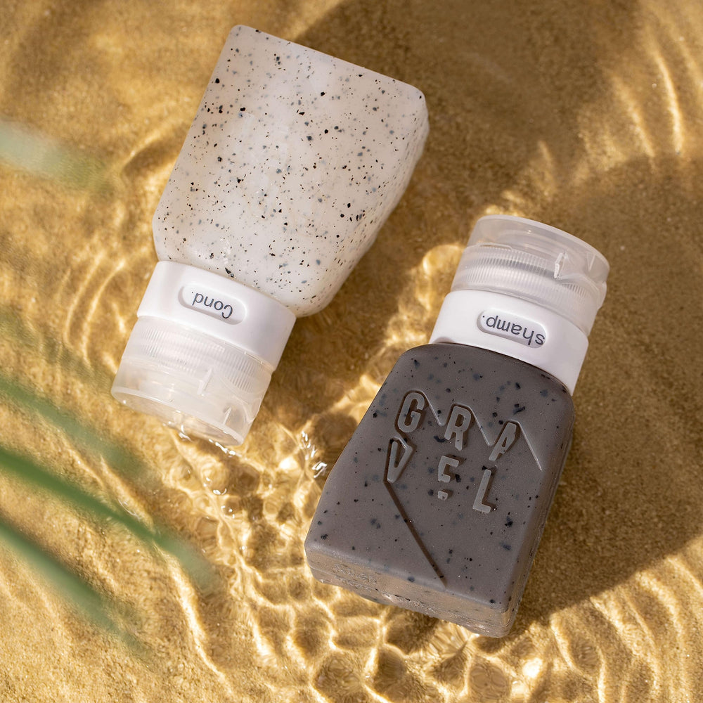 Etiquettes interchangeables Gravel pour identifier shampoing, après-shampoing et lotions.