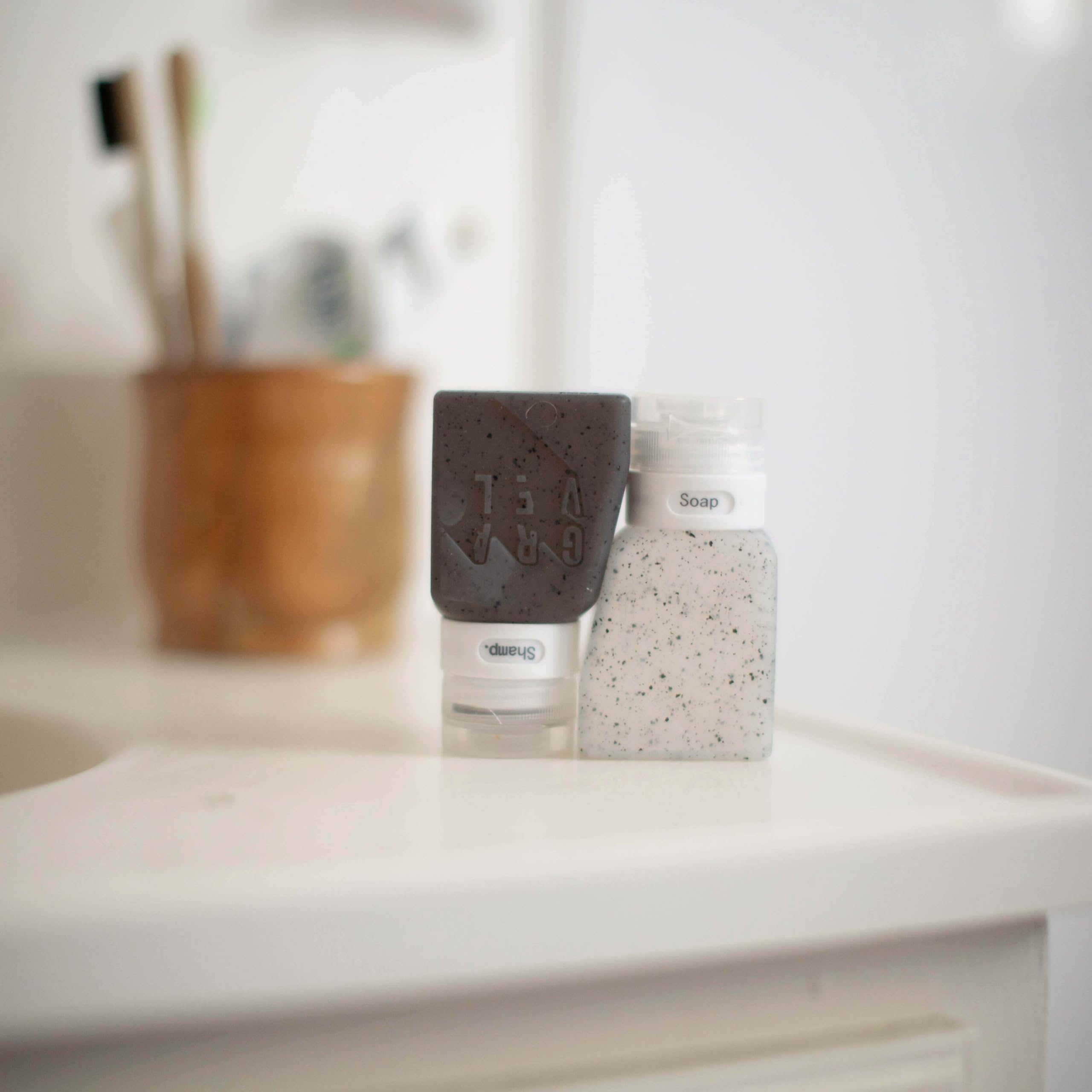 Gravel bouteilles voyage 3oz, adaptées shampoing et après-shampoing.