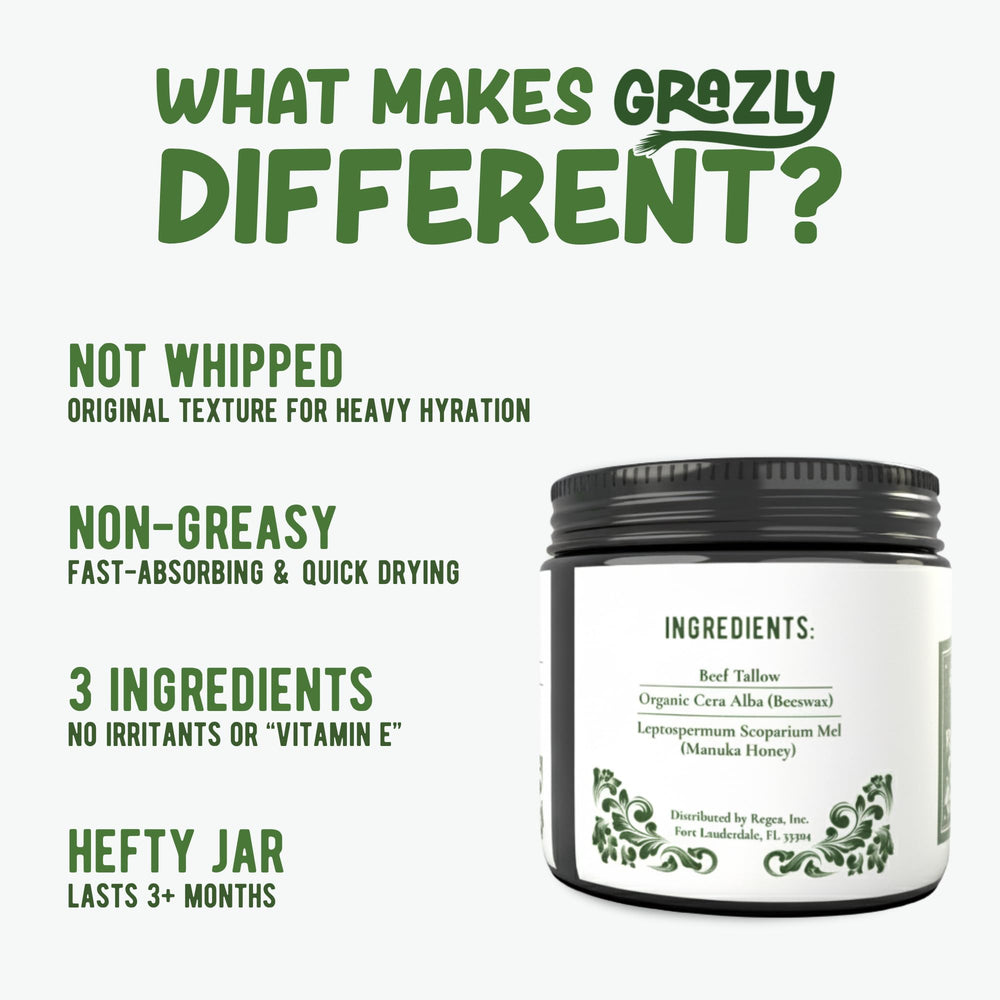Baume Grazly Tallow Manuka en pot nourrit les zones sèches.