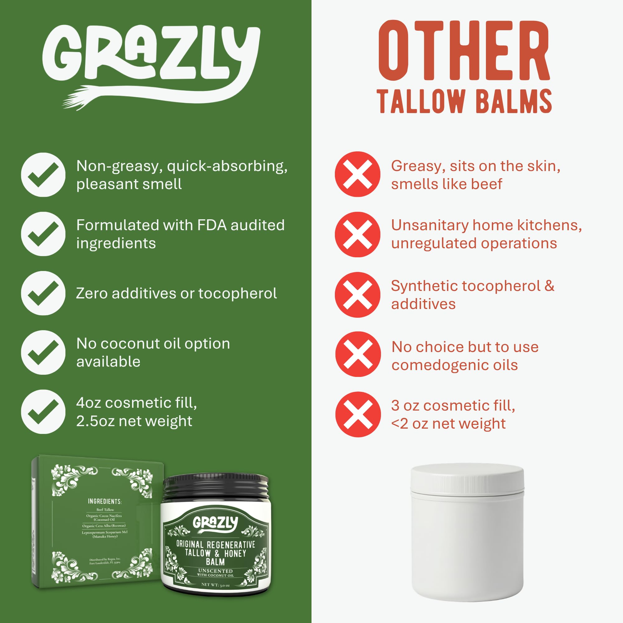 Baume Grazly Tallow sur visage et corps en pot pour routine quotidienne.
