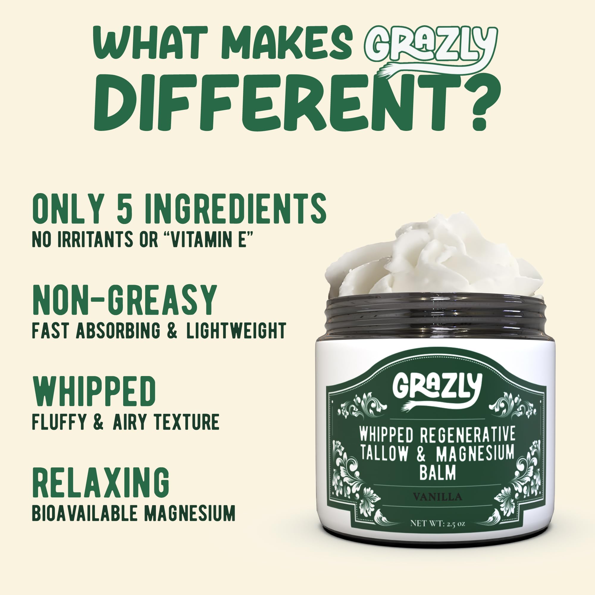 Grazly Beurre fouettee Absorption rapide, peau nourrie sans sensation gras.